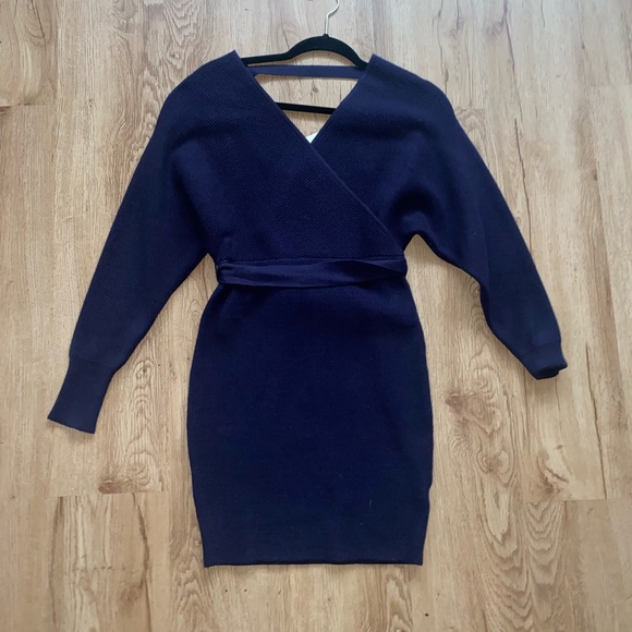 Navy Blue Sweater Dress with Removable/Adjustable Bow - Picture 2 of 5